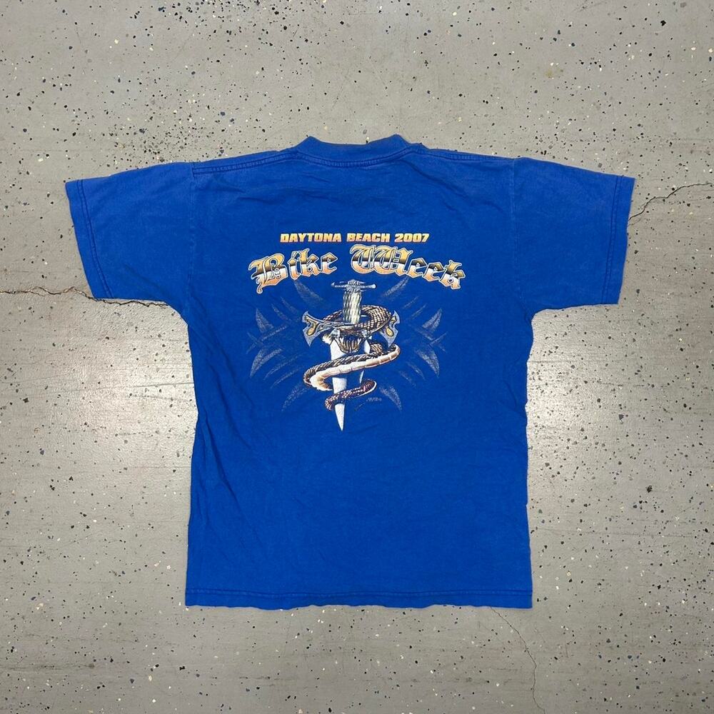 Blue Y2K 2007 Daytona Bike Week cotton T-shirt